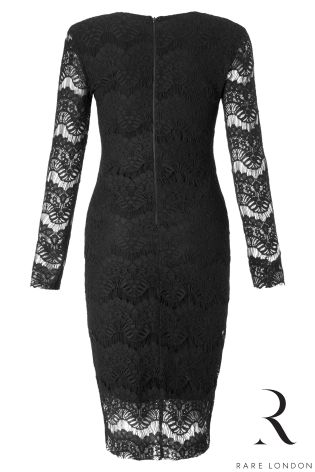 Rare Long Sleeve Lace Plunge Midi Dress